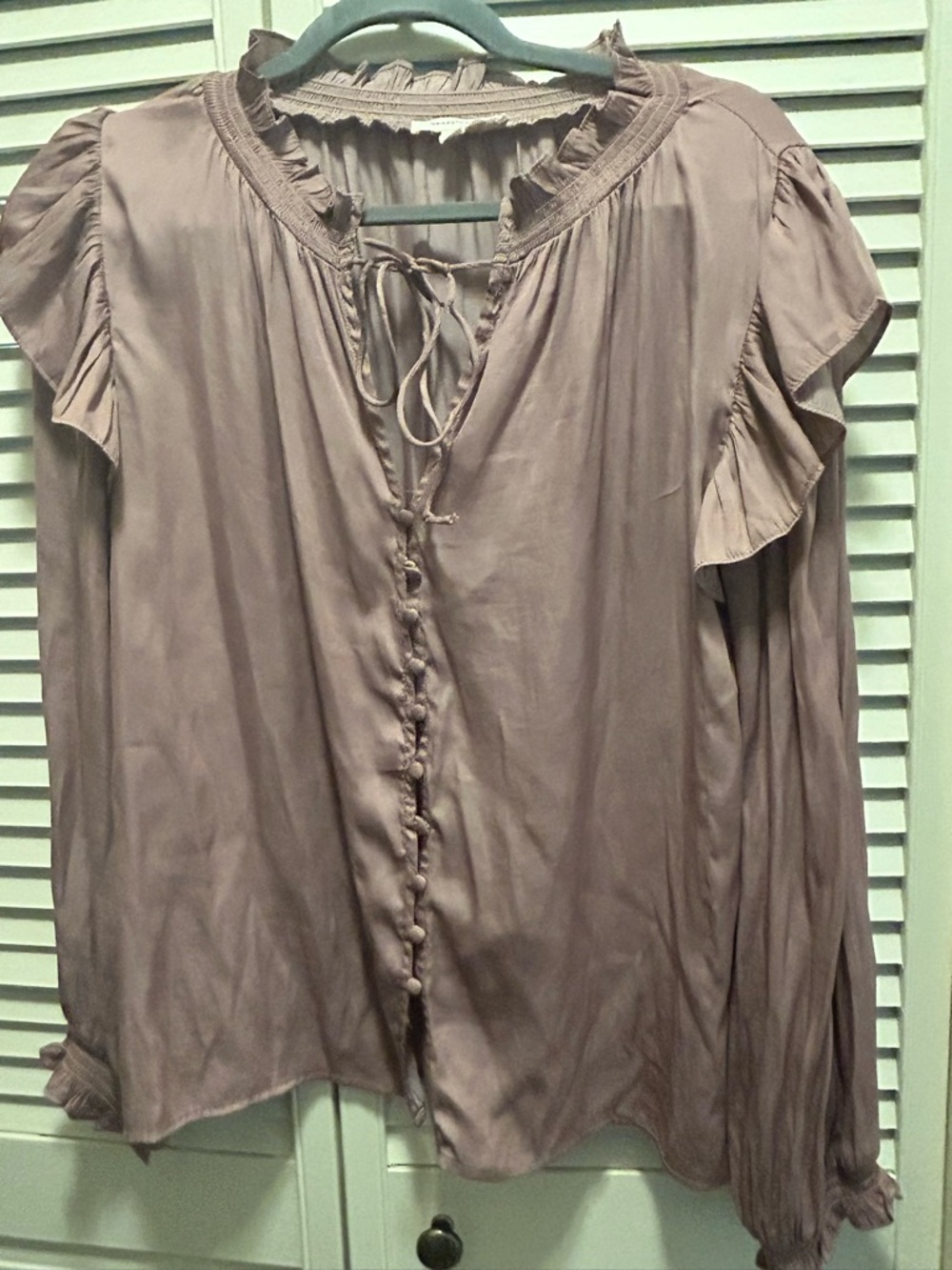 Womens Dusty Taupe Ruffle Tie-Front Blouse